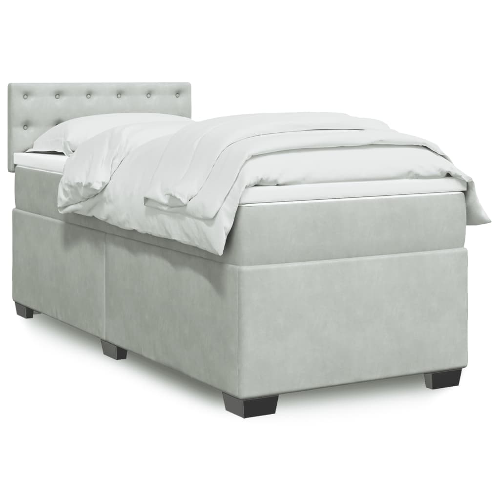 Cama com molas/colchão 90x200 cm veludo cinza-claro
