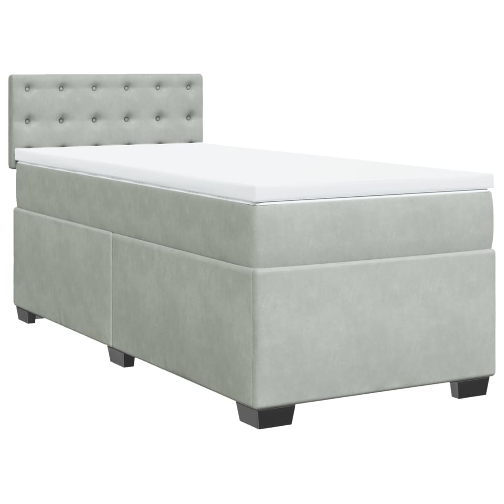 Cama com molas/colchão 90x200 cm veludo cinza-claro
