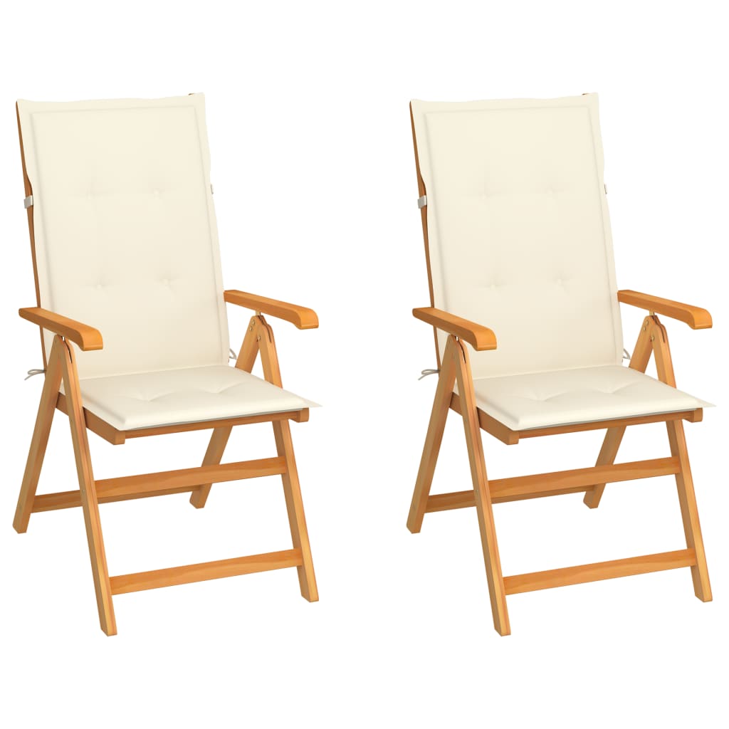 Cadeiras de jardim c/ almofadões cor creme 2 pcs teca maciça