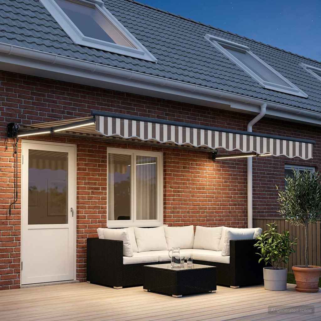 Toldo retrátil elétrico cinza claro e branco