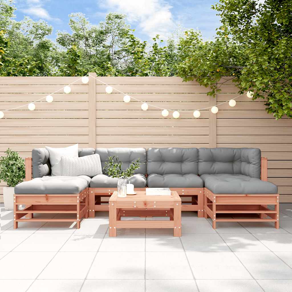 7 Pcs conjunto lounge de jardim madeira de douglas maciça