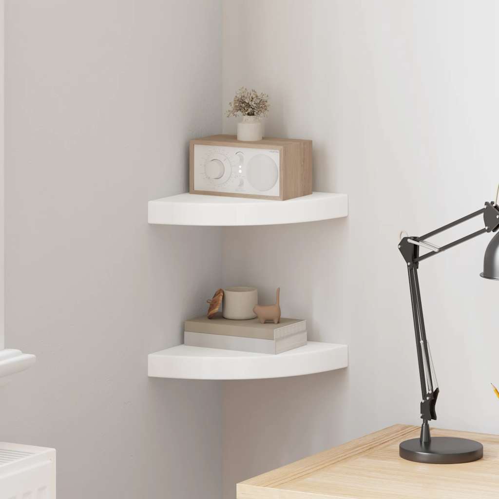 Prateleiras de canto suspensas 2 pcs 25x25x3,8cm MDF branco
