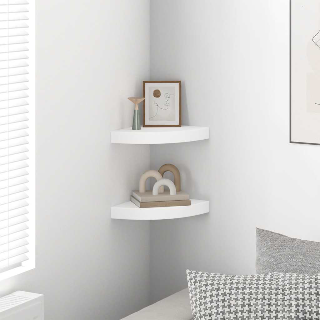 Prateleiras de canto suspensas 2 pcs 25x25x3,8cm MDF branco