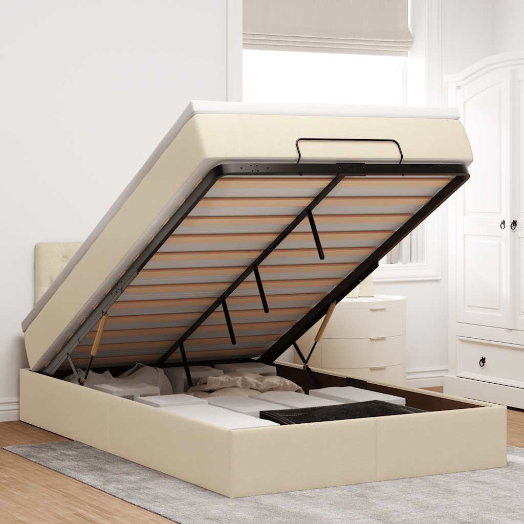 Estrutura de cama otomana com colchão 120x190 cm tecido creme