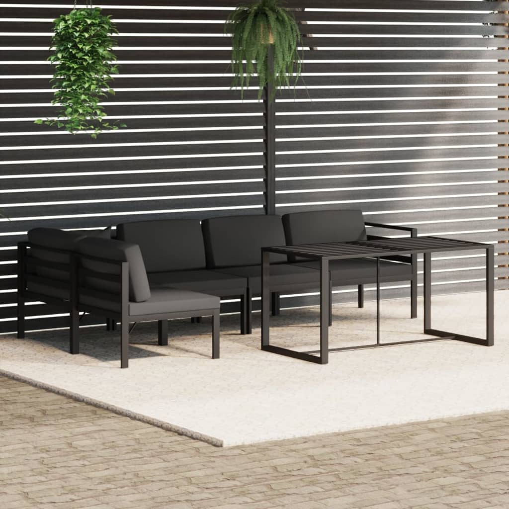 6 Pcs conjunto lounge jardim com almofadões alumínio antracite