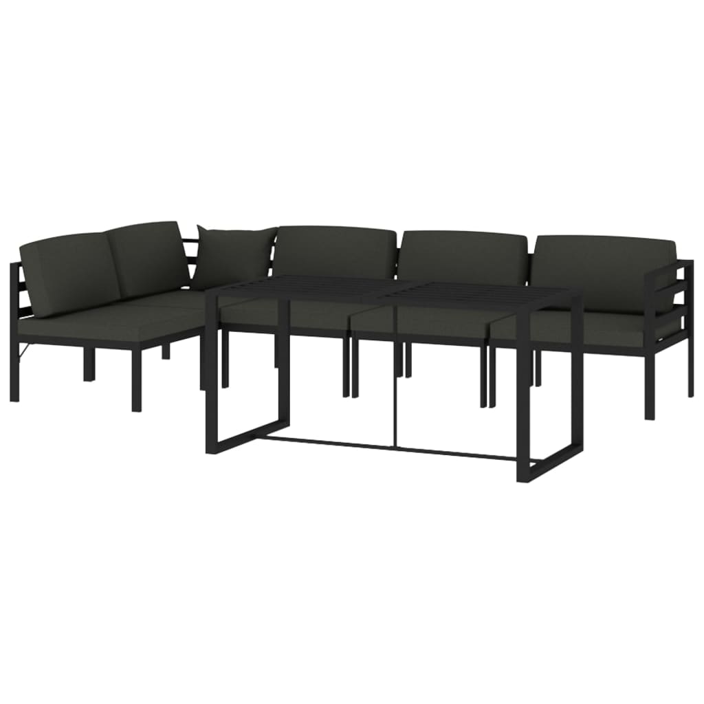 6 Pcs conjunto lounge jardim com almofadões alumínio antracite