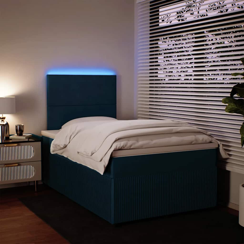 Cama boxspring com colchão 120x200 cm veludo azul