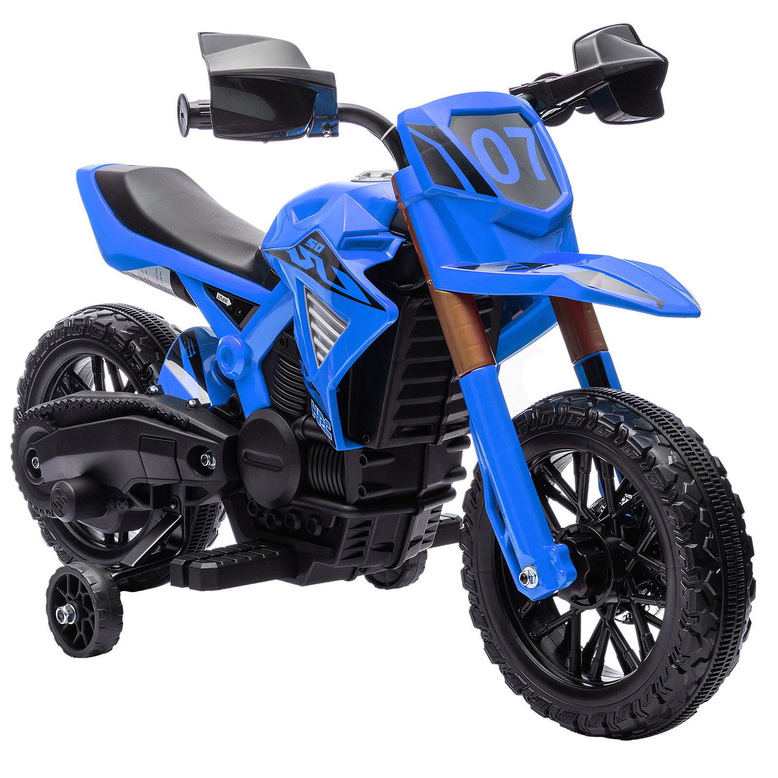 Mota elétrica para crianças moto a bateria para crianças 6v com rodas de treino e buzina 105x57x62 cm azul