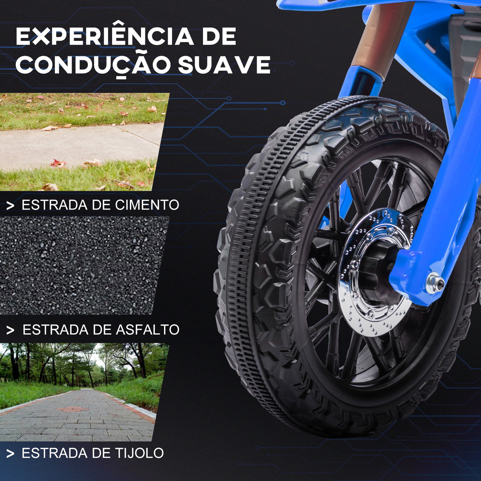 Mota elétrica para crianças moto a bateria para crianças 6v com rodas de treino e buzina 105x57x62 cm azul