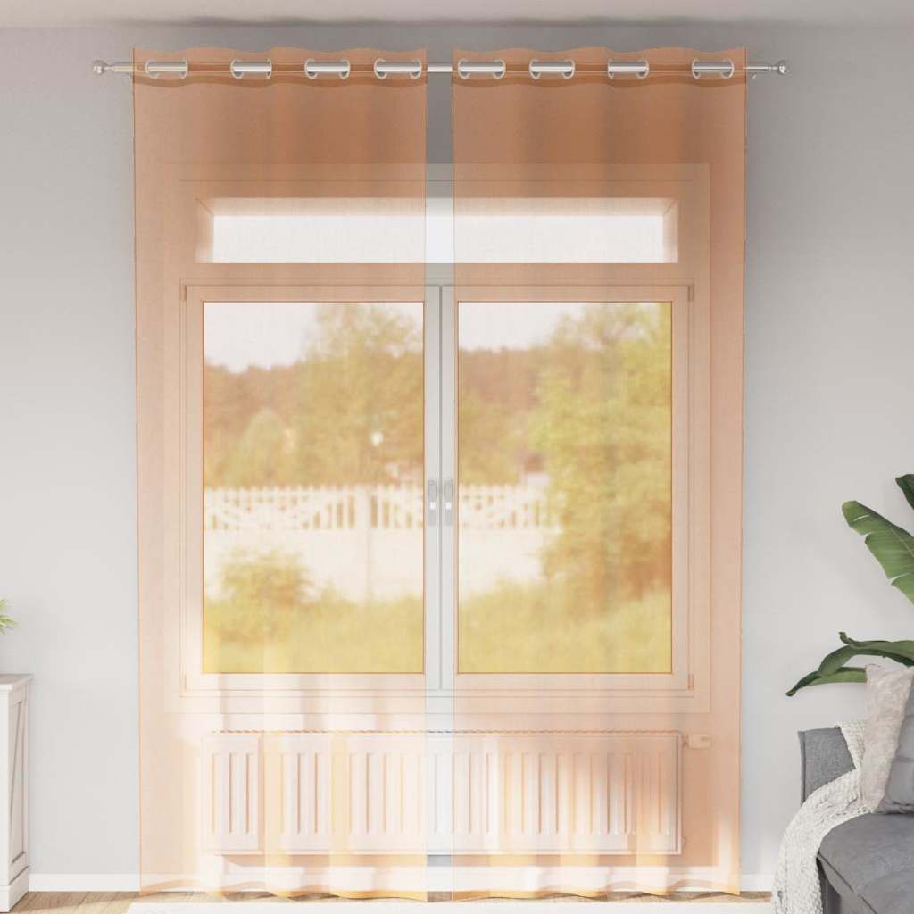 Cortinas de voile com ilhós 2 pcs terracota