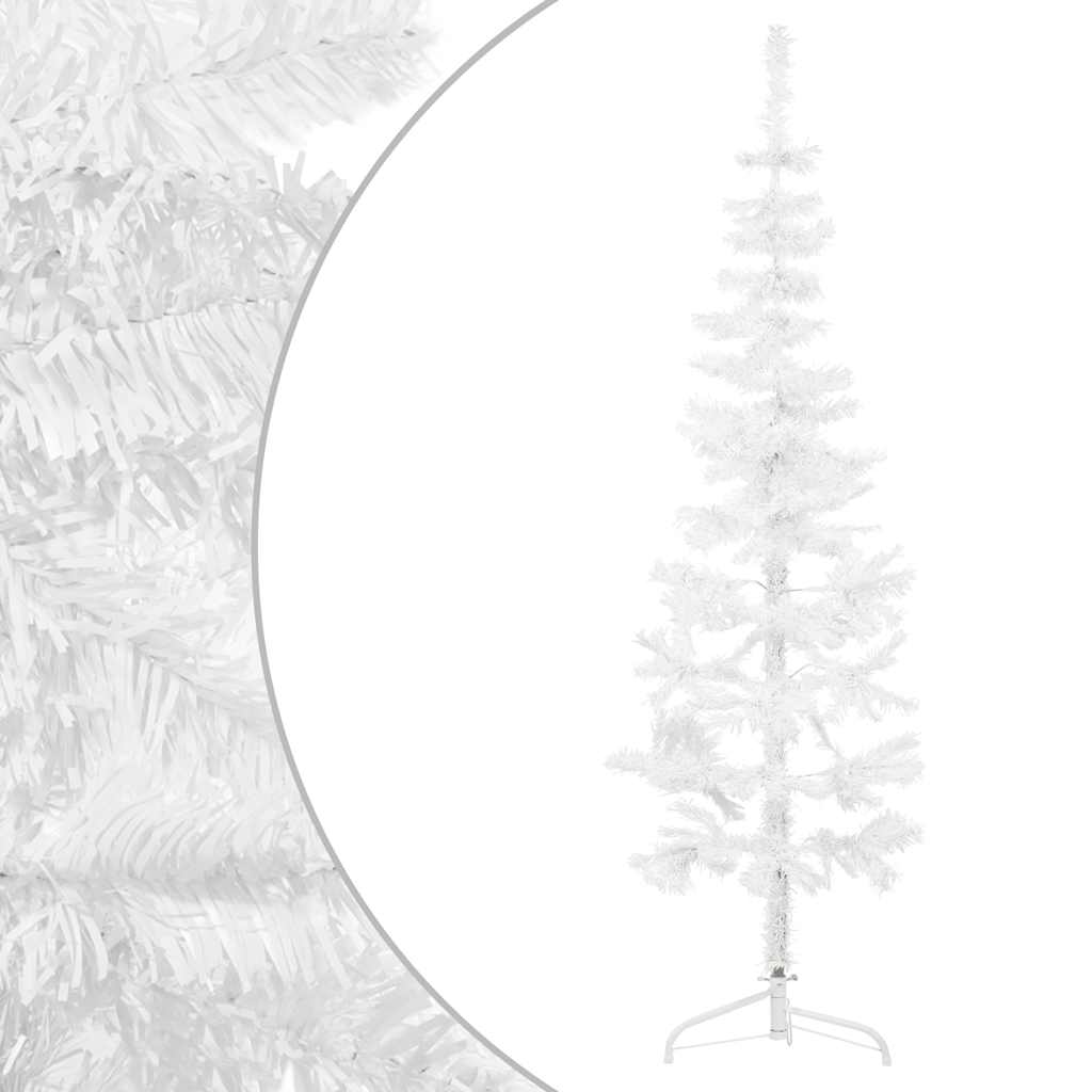 Meia árvore de natal fina com suporte 120 cm branco