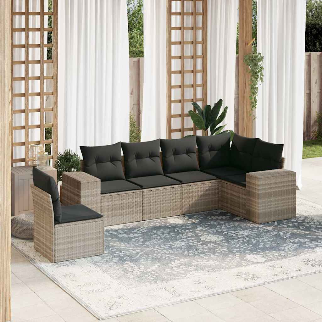6 Pcs conj. sofás jardim com almofadões vime PE cinzento-claro