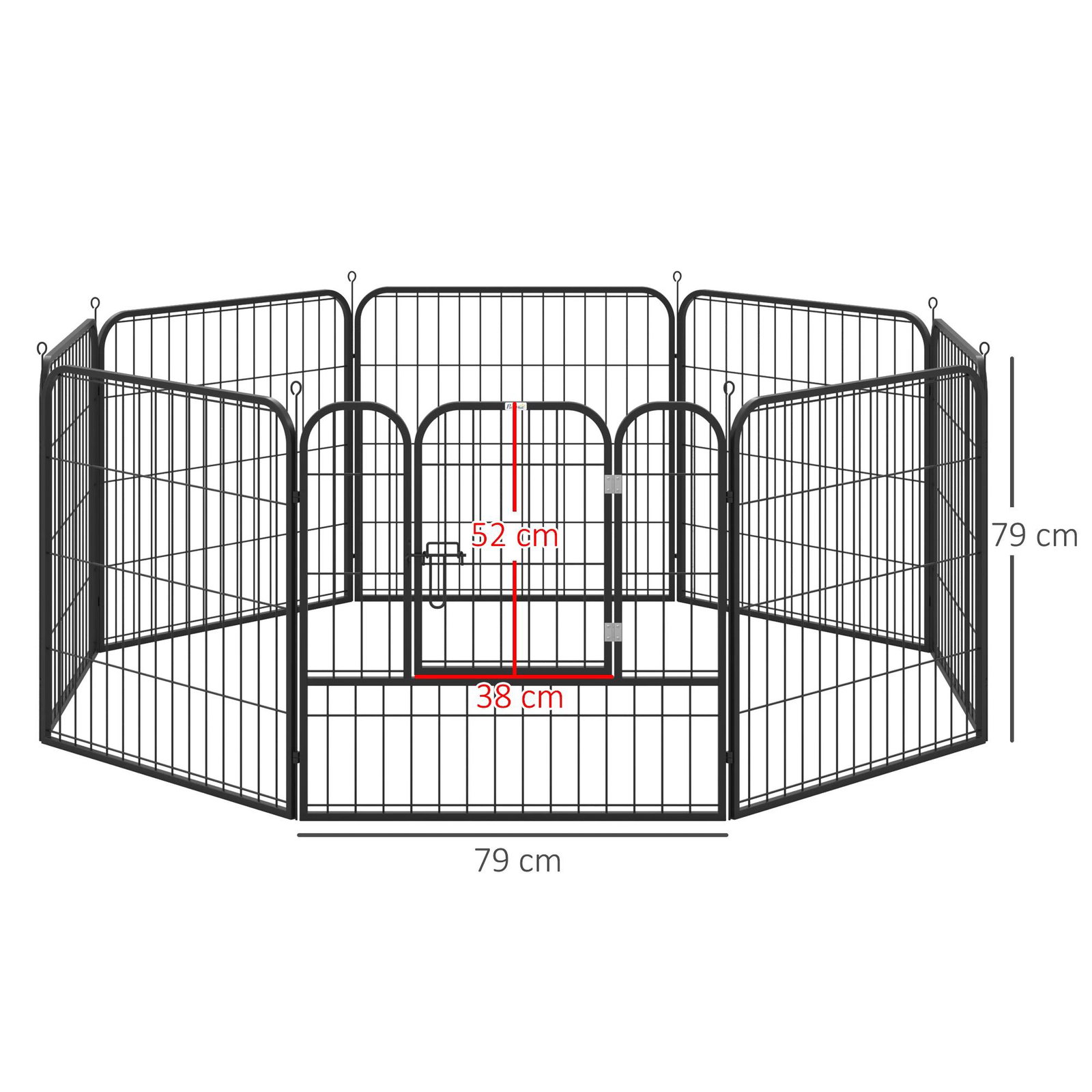 Parque para animais de estimação com 8 Varas Dobrável com Porta e Dupla Trava 79x79cm Preto