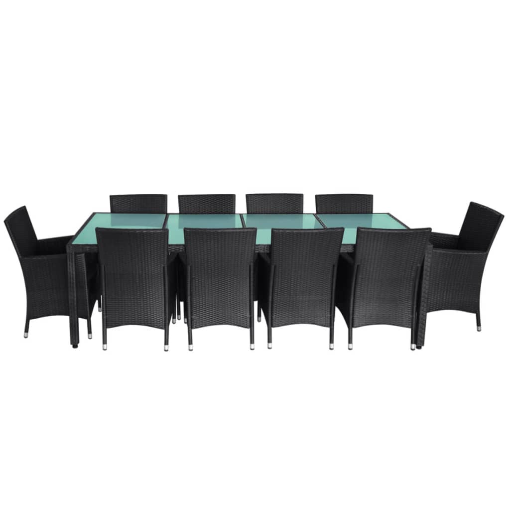 11 Pcs conjunto jantar exterior com almofadões vime PE preto