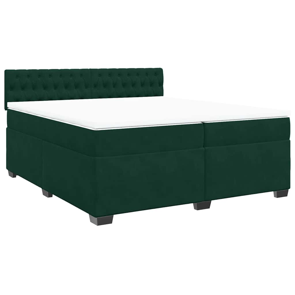 Cama com molas/colchão 200x200 cm veludo verde-escuro