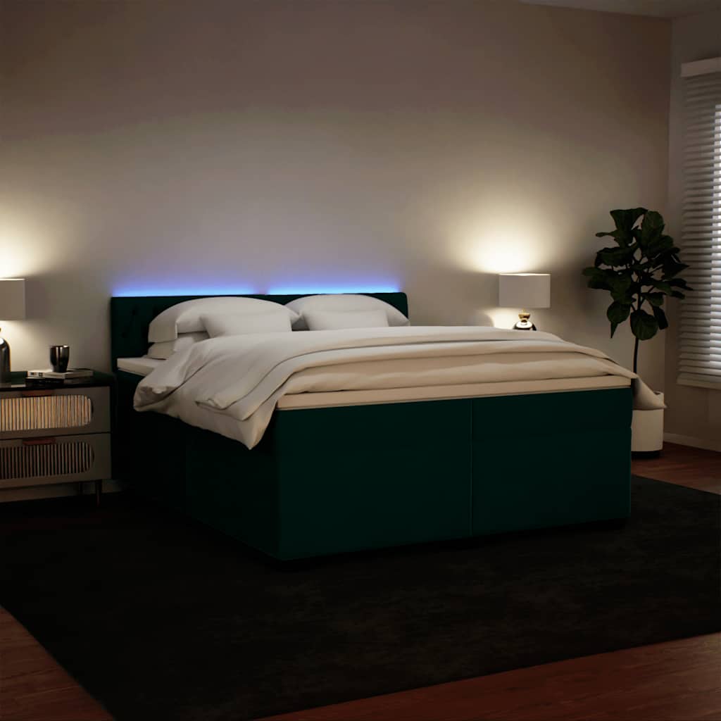 Cama com molas/colchão 200x200 cm veludo verde-escuro