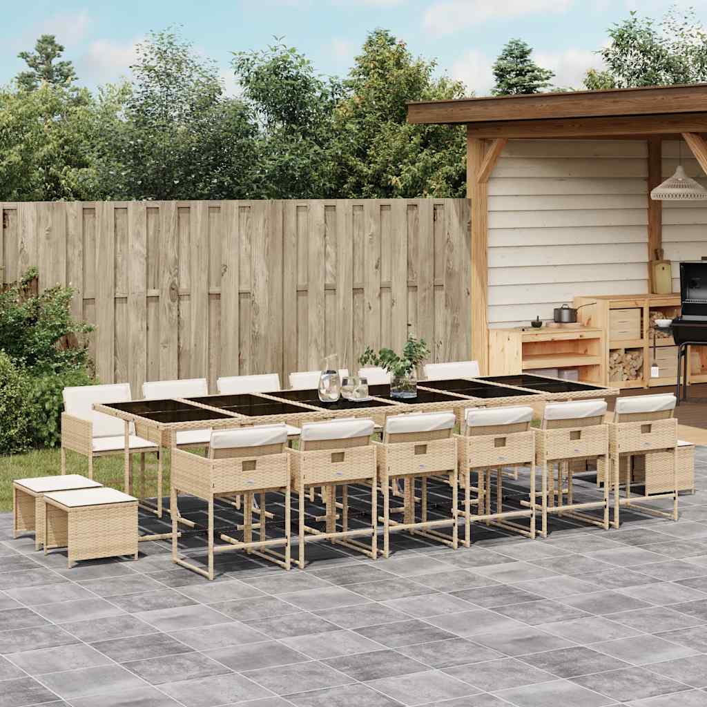 17 Pcs conjunto de jantar p/ jardim c/ almofadões vime PE bege