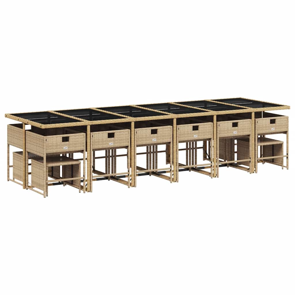 17 Pcs conjunto de jantar p/ jardim c/ almofadões vime PE bege