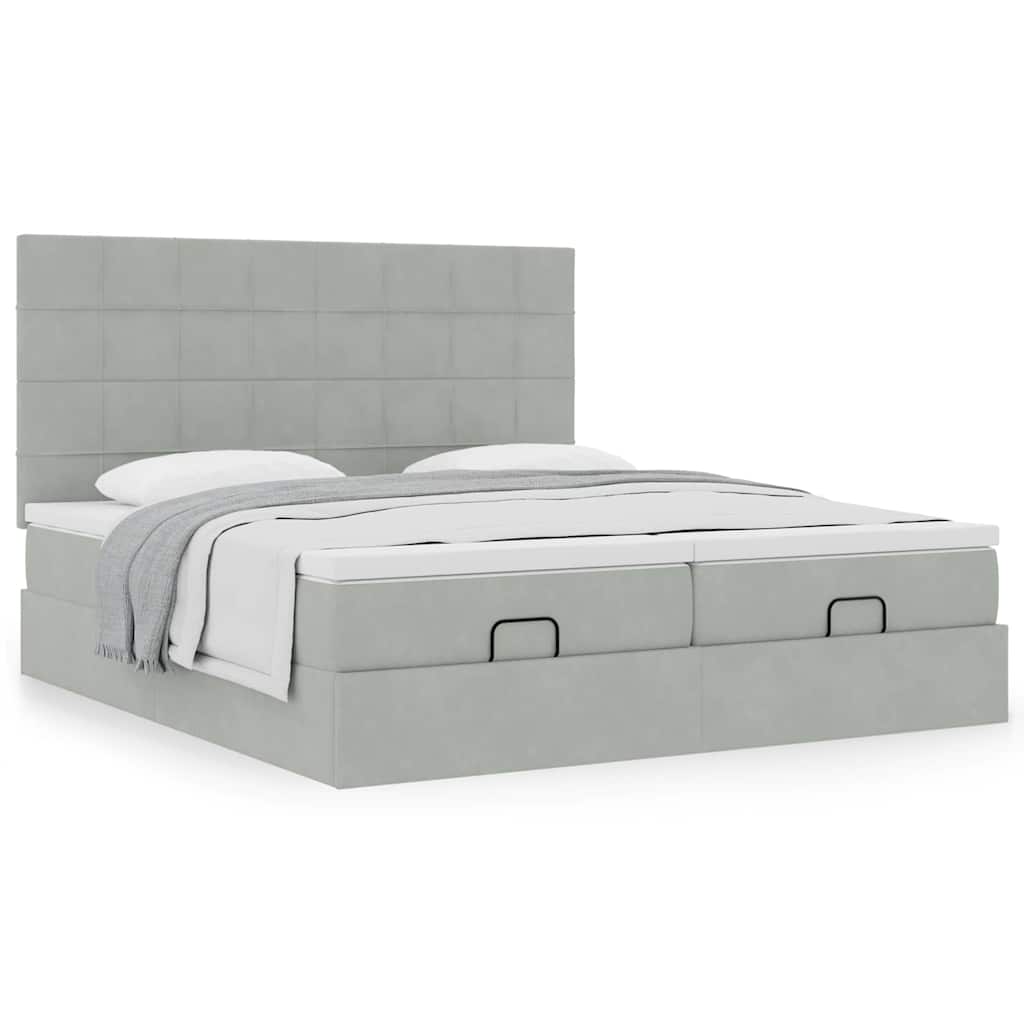 Estrutura cama otomana colchões 180x200cm veludo cinzento claro