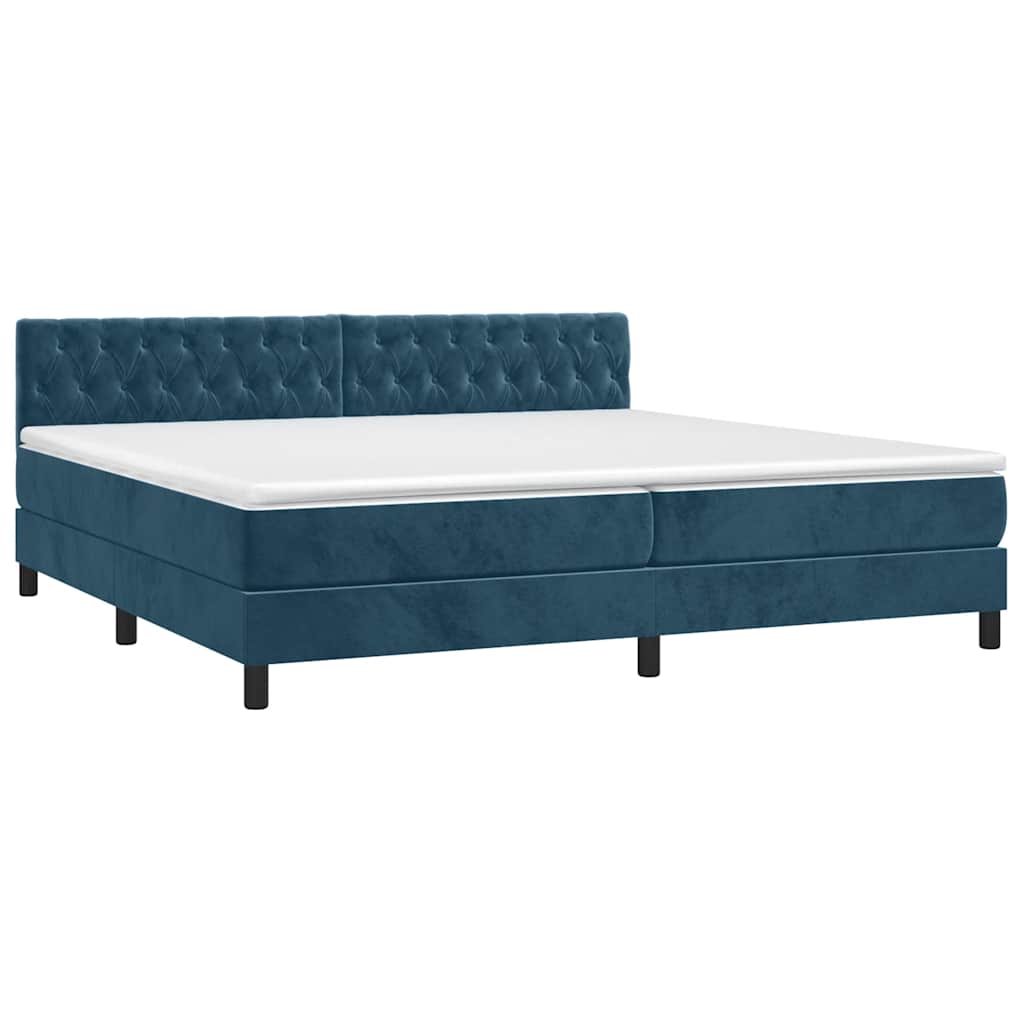 Cama box spring c/ colchão/LED 200x200 cm veludo azul-escuro