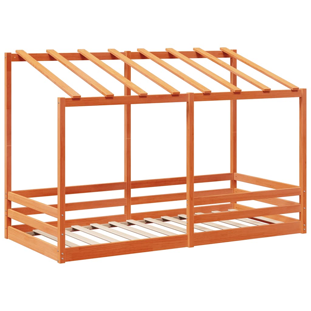 Cama infantil com telhado 90x200 cm pinho maciço castanho-mel