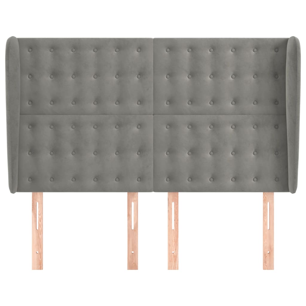 Cabeceira de cama c/ abas veludo 147x23x118/128cm cinza-claro