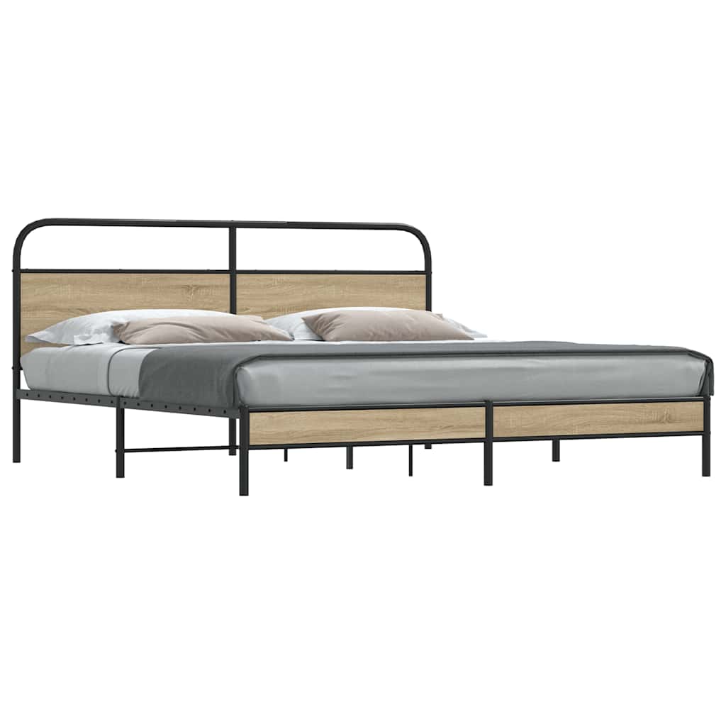 Estrutura de cama sem colchão 193x203cm metal carvalho fumado