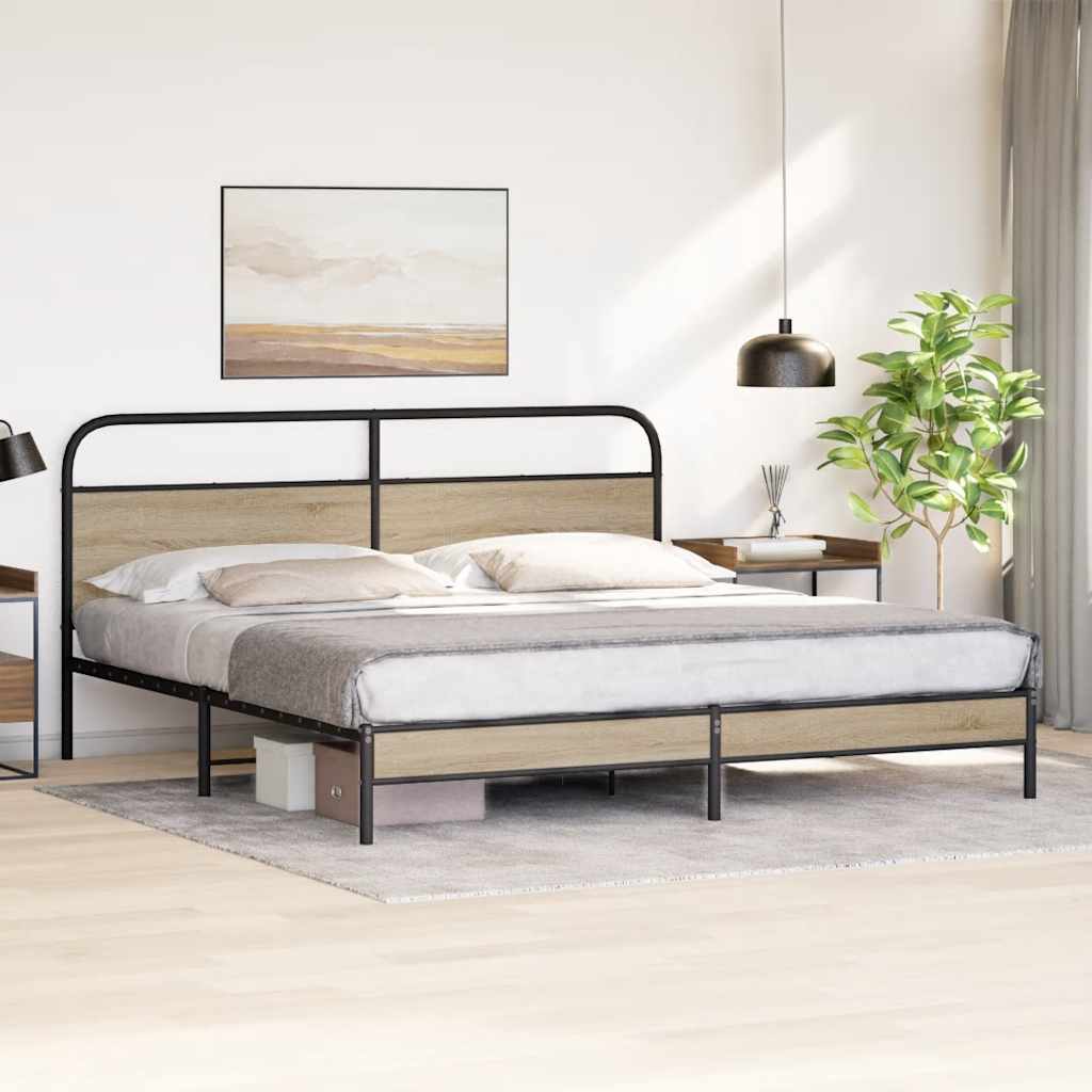 Estrutura de cama sem colchão 193x203cm metal carvalho fumado