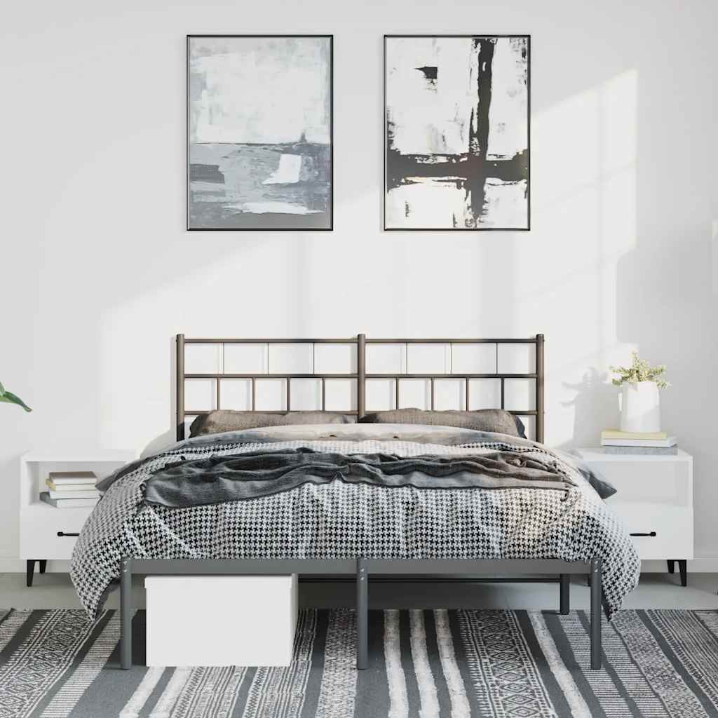 Estrutura de cama em metal com cabeceira 150x200 cm preto