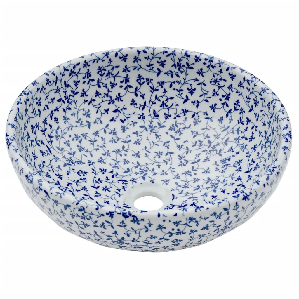 Pia de bancada redonda φ41x14 cm cerâmica azul e branco