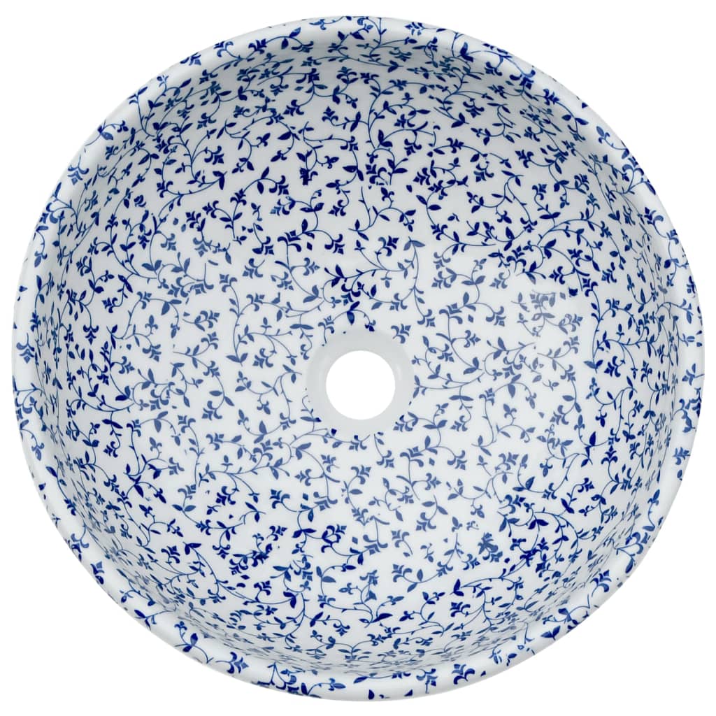Pia de bancada redonda φ41x14 cm cerâmica azul e branco