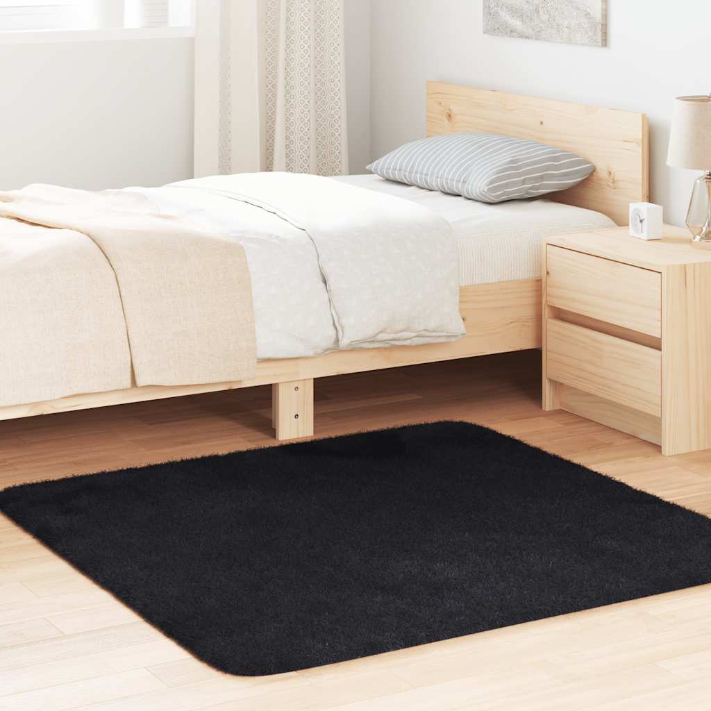 Tapete shaggy de pelo alto navarra 120x120 cm poliéster preto