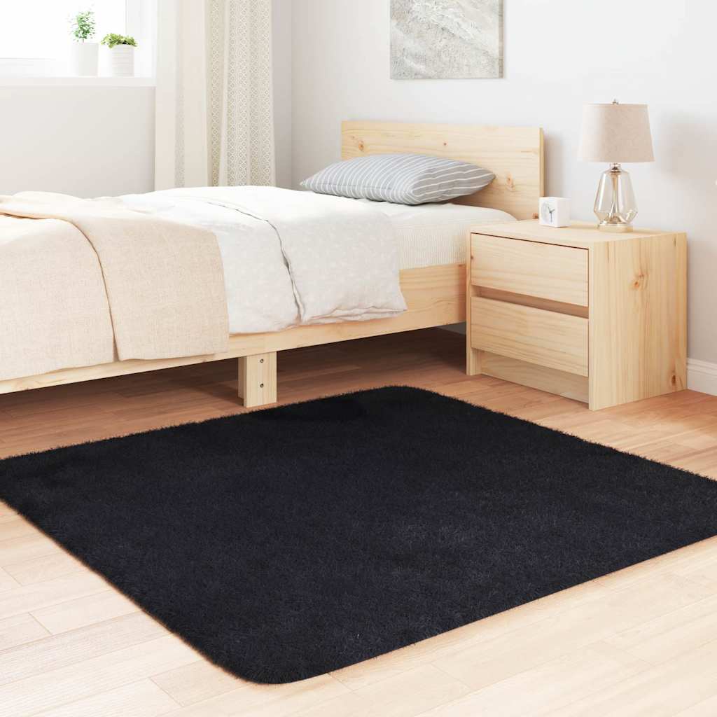 Tapete shaggy de pelo alto navarra 120x120 cm poliéster preto