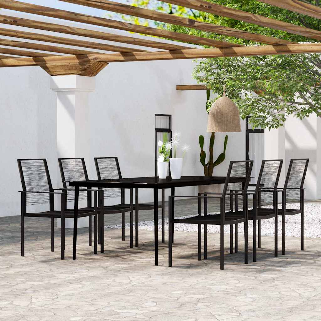 7 Pcs conjunto de jantar para jardim preto
