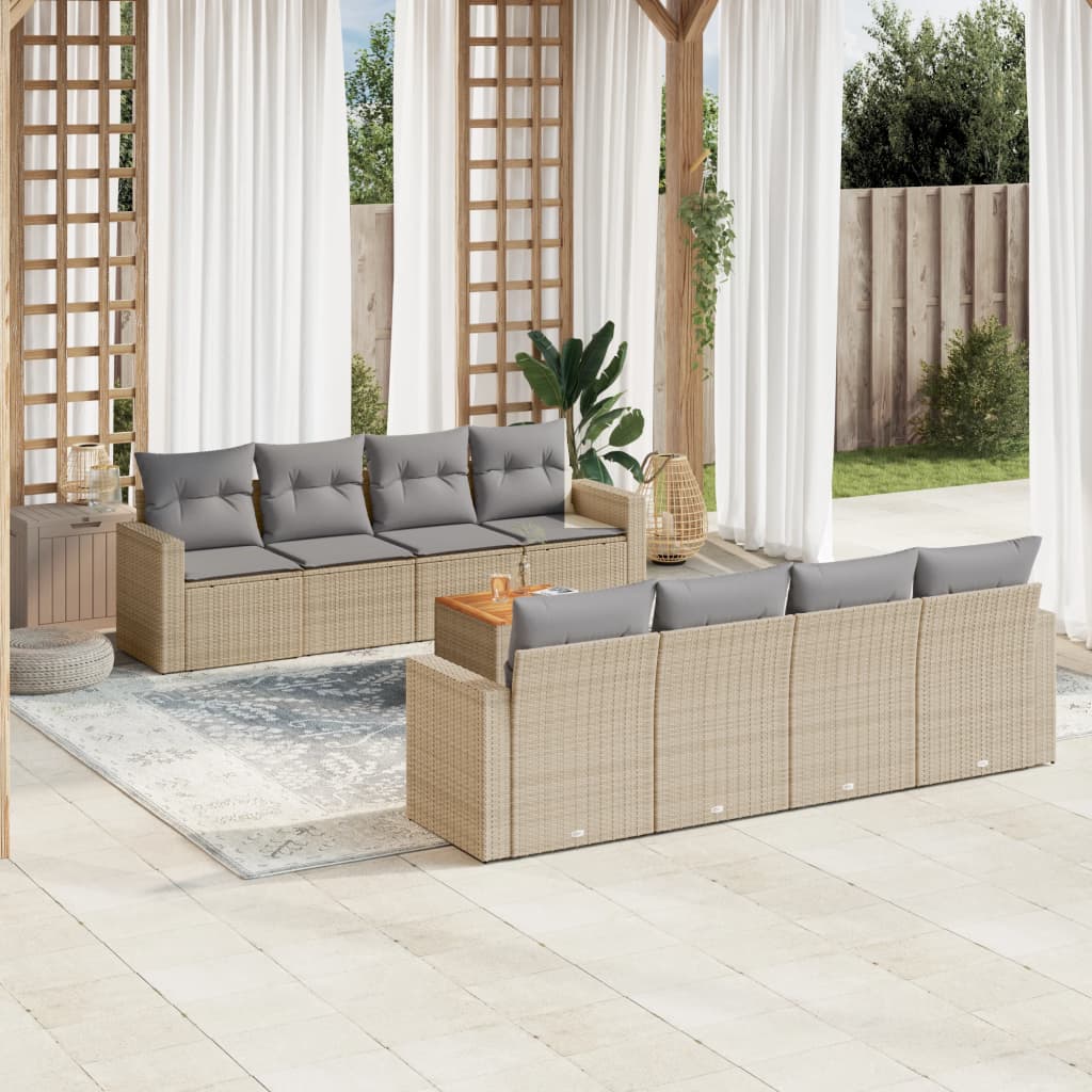 9 Pcs conjunto de sofás p/ jardim com almofadões vime PE bege