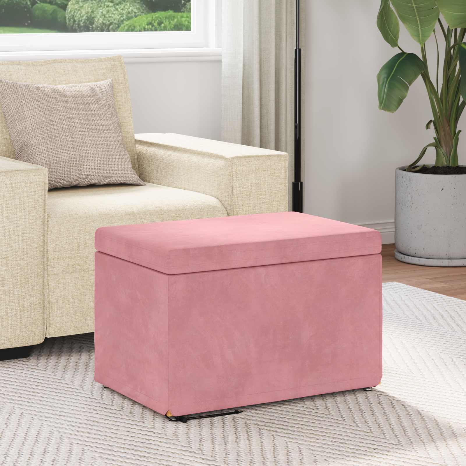 Banqueta rosa 61 x 41 x 40 cm veludo e madeira de engenharia