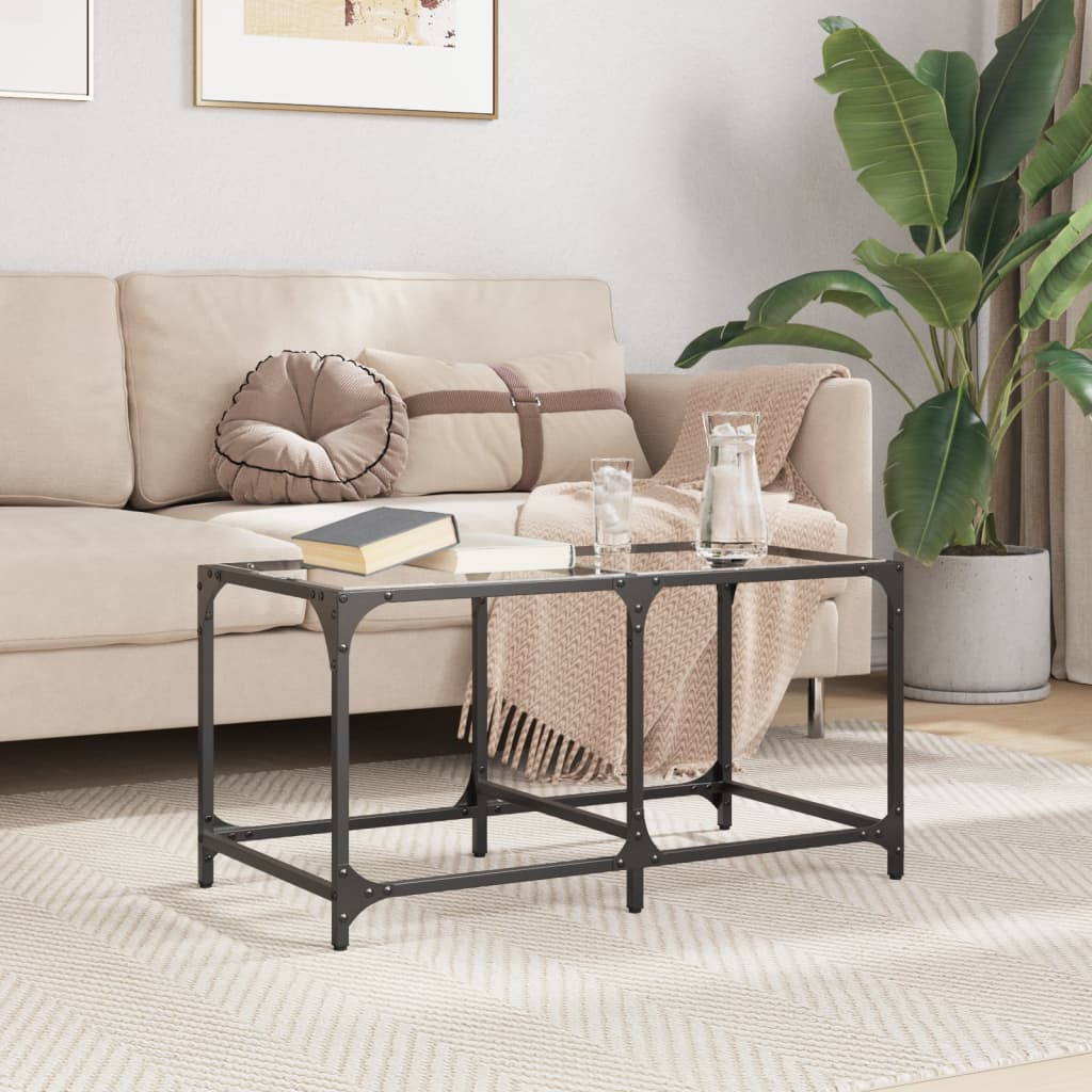 Mesa de centro c/ topo em vidro transparente 78,5x40x40 cm aço