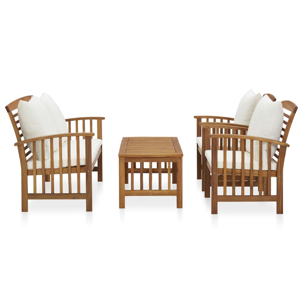 4 Pcs conj. lounge jardim c/ almofadões madeira acácia maciça