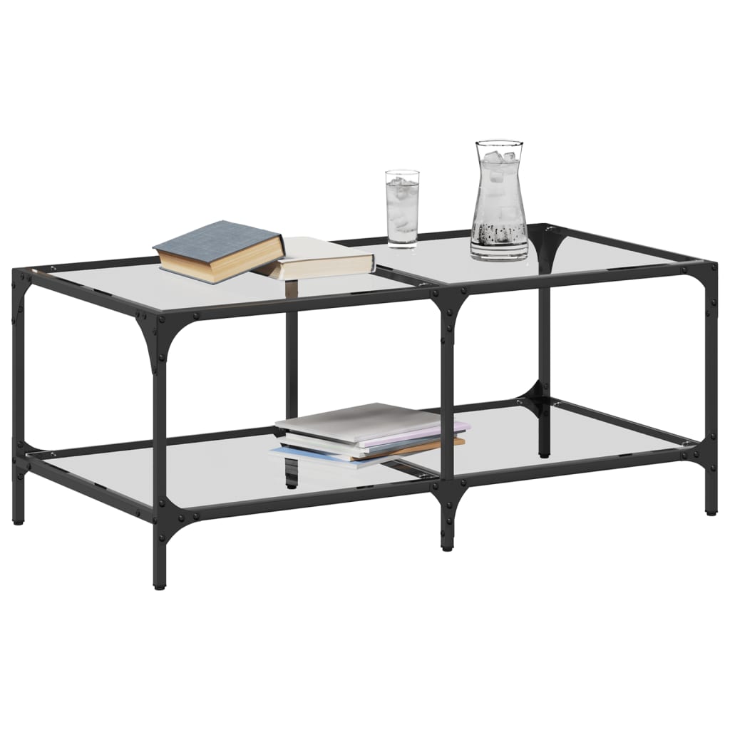 Mesa de centro c/ topo em vidro transparente 98,5x50x40 cm aço