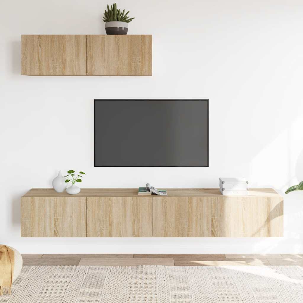 Conjunto móveis de TV 3 pcs madeira processada carvalho sonoma