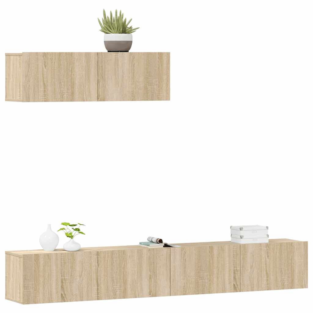 Conjunto móveis de TV 3 pcs madeira processada carvalho sonoma