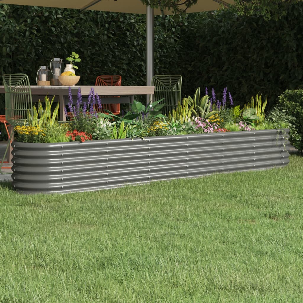 Canteiro elevado jardim 260x40x36cm aço galvanizado cinzento