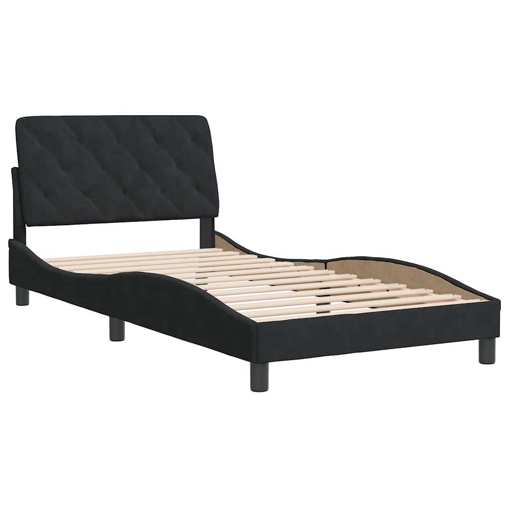 Estrutura de cama sem colchão 100x200 cm veludo preto