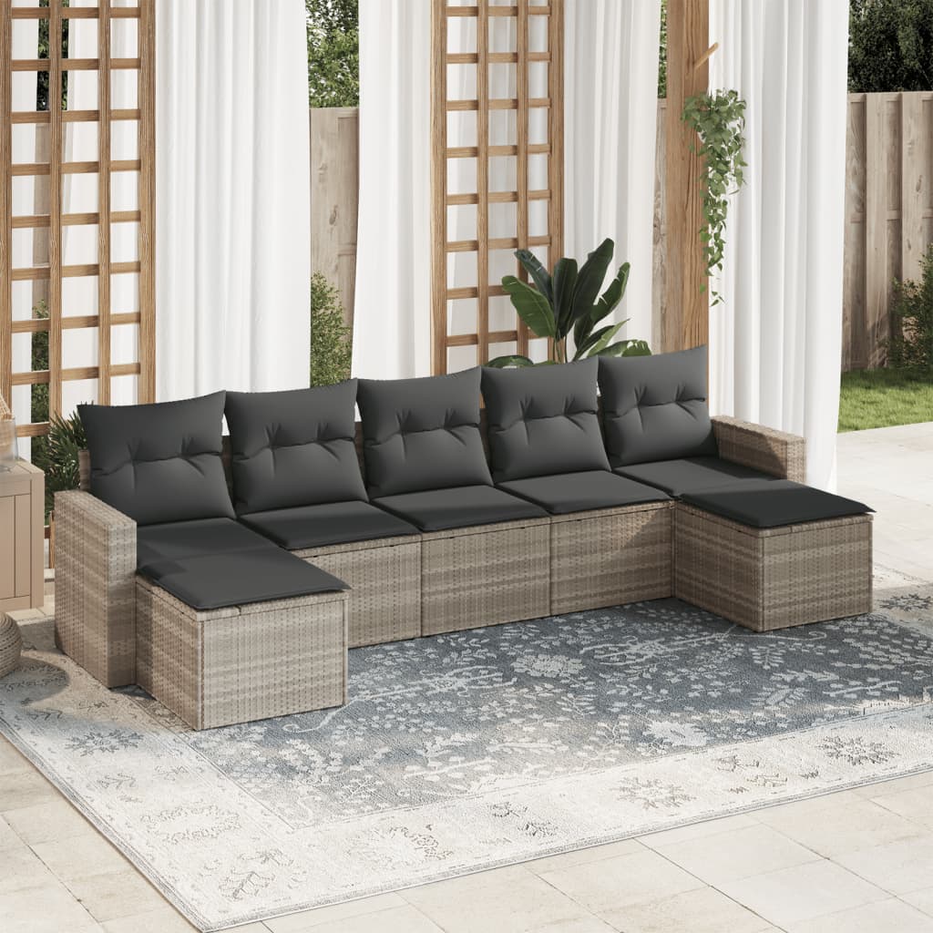 7 Pcs conj. sofás jardim com almofadões vime PE cinzento-claro