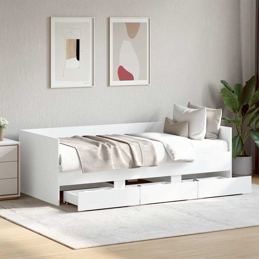 Sofá-cama com gavetas sem colchão 90x190 cm branco