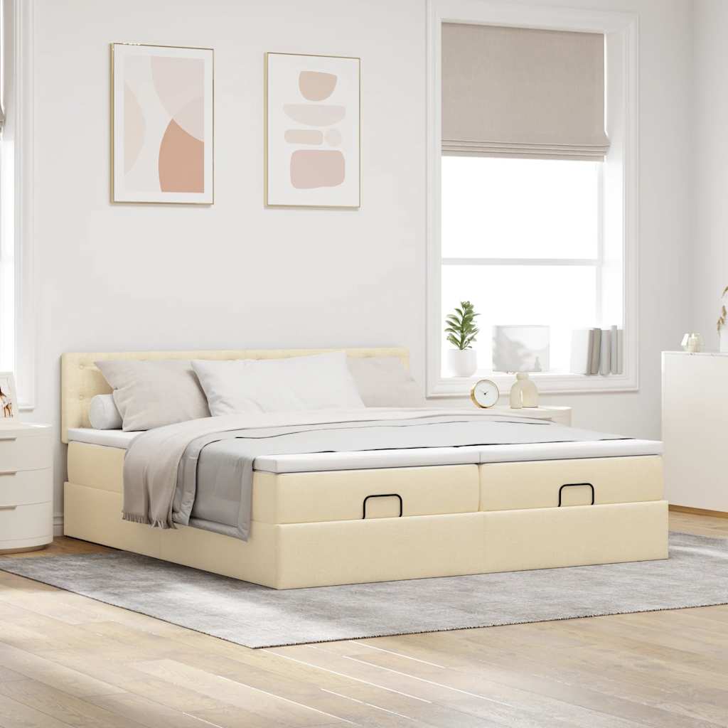 Estrutura de cama otomana com colchões tecido creme 180x200cm