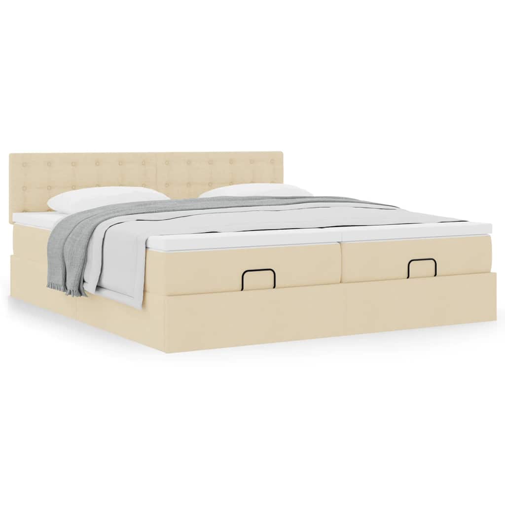 Estrutura de cama otomana com colchões tecido creme 180x200cm