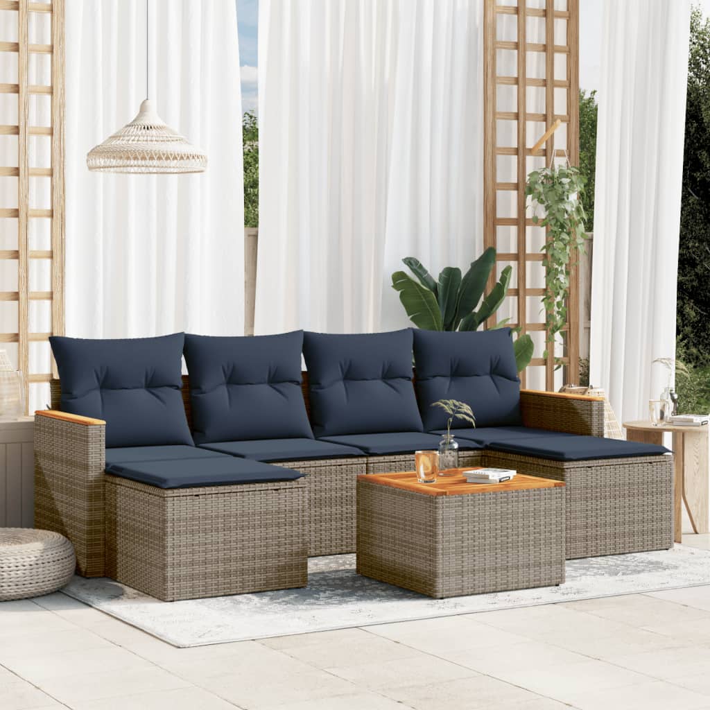 Conjunto de sofá de jardim com 7 peças e almofadas em rattan sintético cinza