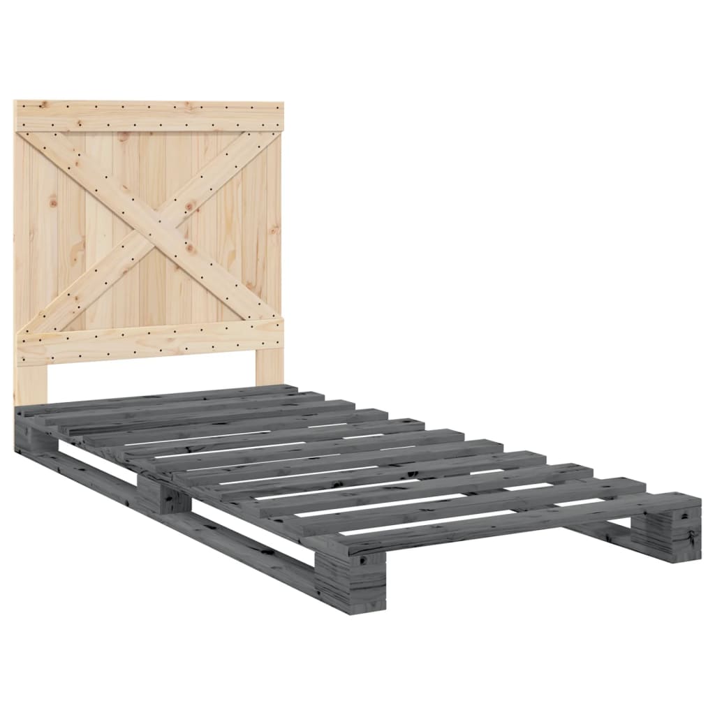 Estrutura de cama com cabeceira 90x200 cm pinho maciço cinzento
