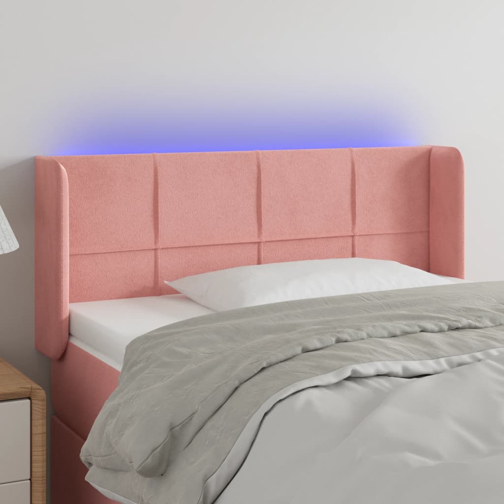 Cabeceira de cama c/ luzes LED veludo 83x16x78/88 cm rosa